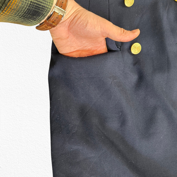 80s Vintage Navy Double Breasted Military Gold Button Wrap Blazer Dress Size 10 - Picture 8 of 16